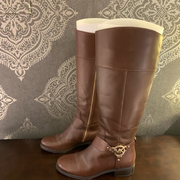 6.5 Michael Kors Fulton Harness BrownLeather Riding Boots - Picture 4 of 7